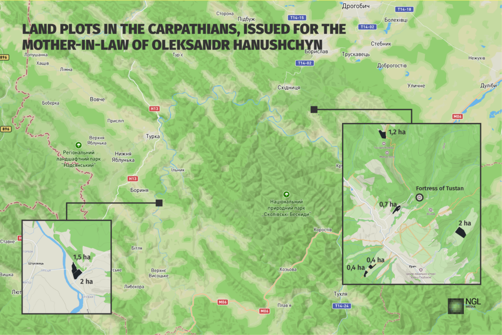 Land plots in the Carpathians, issued for the mother-in-law of Oleksandr Hanushchyn (infographic)